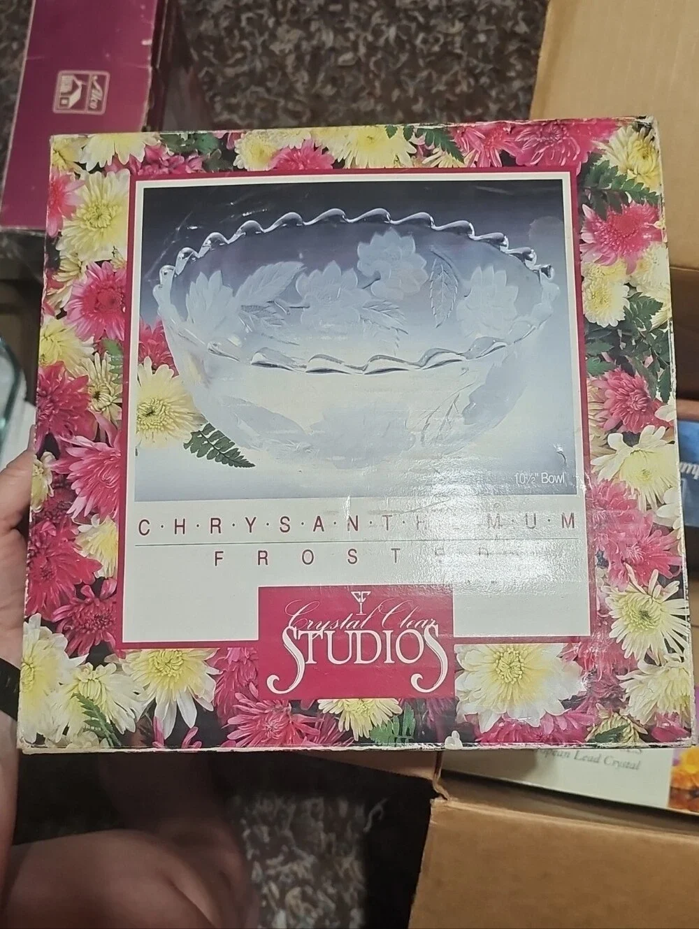 Crystal Clear Studios Chrysanthemum Frost Glass Serving Bowl - Frosted Clear
